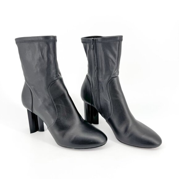 Louis Vuitton Silhouette Black Leather Block Heel Ankle Boots Size 37.5 US 7.5 - Picture 1 of 16